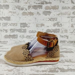 Crown Vintage Mahalo Brown Leather Buckle Ankle Strap Flat Espadrille W280